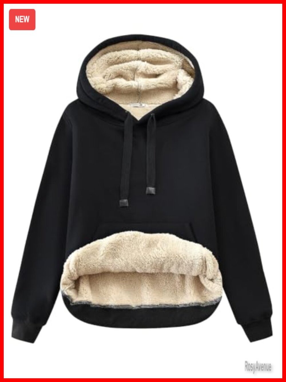 Sherpa Lined Cotton Pullover Hoodie Kangaroo Pocket Winter Sweatshirt